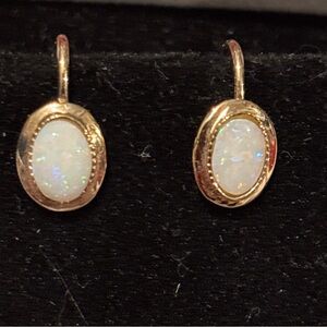 Vintage 14k G.F. Genuine white fire opal screws back earrings,signed